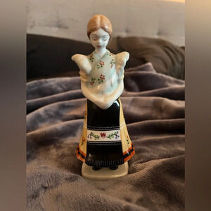 Hollohaza Vintage Hungarian Porcelain Girl Figurine Hand Painted Traditional